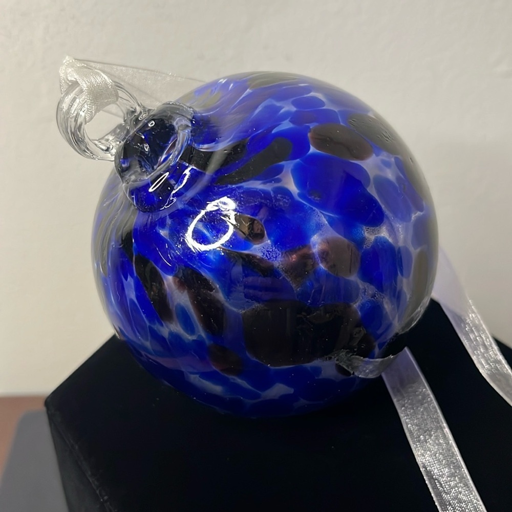 Handblown Blue & Purple Splatter Glass Orb Bud Vase Window Ornament Sun Catcher